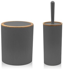 Set 2 pezzi Porta scopino e Pattumiera 5lt Grigio dettagli effetto legno Blob