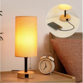 Brilagi - Lampada da tavolo con porta USB TABLON 1xE27/25W/230V rovere/nero/beige