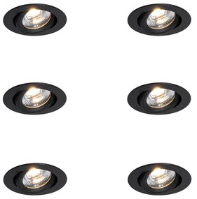 Set di 6 faretti da incasso neri orientabili 8,2 cm con LED Dim to Warm IP54 Ultra Slim - Pupil