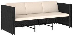 Set divani da giardino 4 pz con cuscini in polyrattan nero