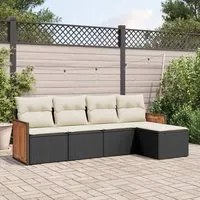 Set Divani da Giardino 5 pz con Cuscini in Polyrattan Nero 3227596