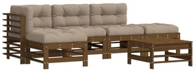 Set divani da giardino 6 pz con cuscini in legno massello miele