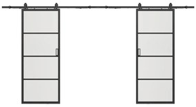 Porta scorrevole doppia con sistema esterno muro alluminio e vetro temp. trasparente 2xH205xL63cm  - SINCA II