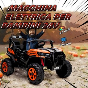 Macchina Elettrica per Bambini 3-8 Anni 24V Fuoristrada a 2 Posti Doppio Motore Telecomando e Soft Start Arancione...