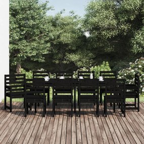 Set da pranzo per giardino 11pz nero in legno massello di pino