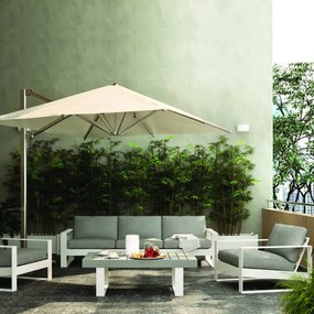 Poltrona da giardino con cuscino grigio / argento e braccioli Las Vegas NATERIAL da 2 posti, struttura in alluminio seduta in polipropilene bianco, L 91 x H 76.5 x P 91 cm, set da 2 pezzi