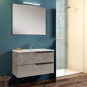 Mobile da bagno sospeso moderno con lavabo 62 cm a 2 cassetti maniglie a gola, cemento
