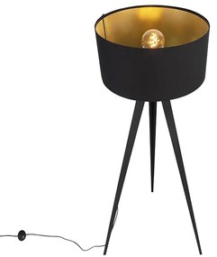 Lampada da terra nera con paralume nero e interno oro - Ilse