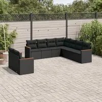 Set Divani da Giardino 9 pz con Cuscini Nero in Polyrattan 3258499