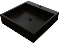 Lavabo da Appoggio in marmo Basalto Nero di forma quadrata 50X50 cm Altezza 12 cm con foro rubinetto