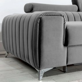 Divano angolare grigio allungabile/con contenitore (con penisola a destra/con chaise lounge) e rivestimento in velluto Grayson – ELTAP