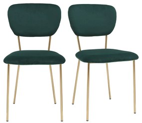 Sedie design in velluto verde scuro e metallo dorato (set di 2) LEPIDUS