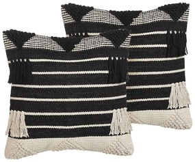 Set di 2 cuscini decorativi cotone beige e nero 50 x 50 cm CHITTOOR Beliani