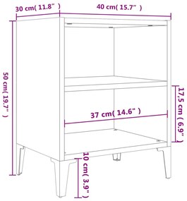 Comodini con Gambe in Metallo 2pz Grigio Lucido 40x30x50 cm