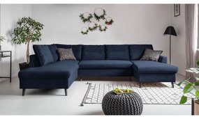 Divano letto a U in velluto blu scuro, angolo sinistro Stylish Stan - Miuform