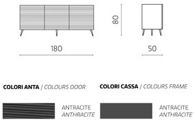 Madia a 3 ante 180 cm con scocca in nobilitato Antracite ARISA con 5 piedini