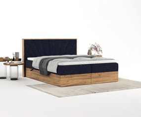 Letto boxspring con contenitore in blu scuro-naturale 180x200 cm Asahi - Maison de Rêve