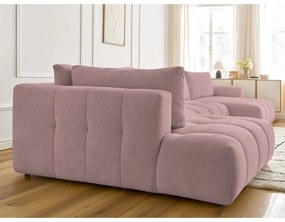 Divano angolare rosa allungabile e con contenitore (penisola a sinistra/a U) con rivestimento in ciniglia Fuji – Bobochic Paris