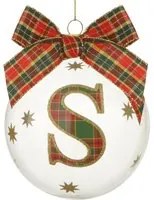 Pallina Natale con lettera S 10 cm tartan