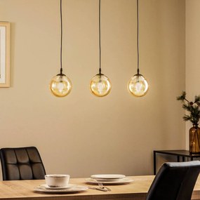 EMIBIG LIGHTING Lampada a sospensione Glassy, a 3 luci, dritta, nera, ambra, vetro