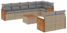 Set divano da giardino 9 pz con cuscini beige in polyrattan