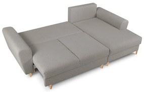 Divano angolare grigio chiaro allungabile e con contenitore (con penisola a destra/con chaise lounge) con rivestimento in bouclé Kyoto – Cosmopolitan Design