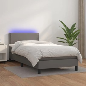 Giroletto Molle Con Materasso E Led Grigio 90x200cm Similpelle /