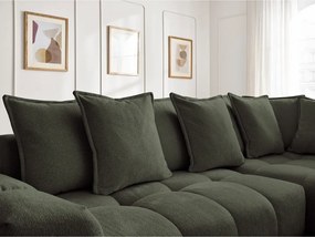 Divano angolare verde allungabile e con contenitore (penisola a destra/a L) con rivestimento in ciniglia Everest – Bobochic Paris