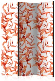 Paravento Foglie coralline - motivo vegetale arancione su sfondo bianco