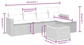 Set Divano da Giardino 6 pz con Cuscini Grigio in Polyrattan