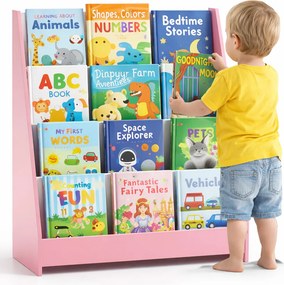 Libreria Montessoriana per Bambini 80x30x88 cm Scaffale in Legno Rosa...