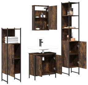 Set mobili da bagno 4 pz rovere fumo in legno multistrato