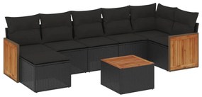 Set Divani da Giardino con Cuscini 8 pz Nero in Polyrattan