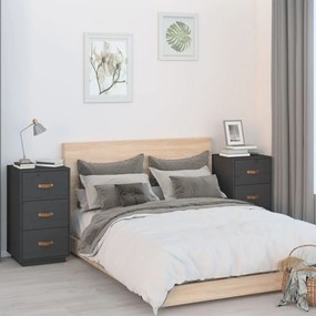 Comodini Grigi 2 Pz 40x40x75 Cm İn Legno Massello Di Pino /