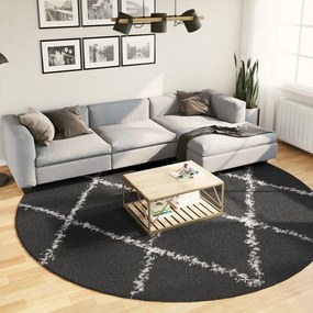 Tappeto Shaggy Pamplona A Pelo Lungo Nero E Crema Ø 280 Cm /