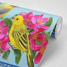 Carta da parati – Uccellini e fiori in stile vintage