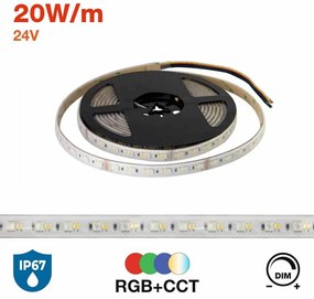 Striscia LED Professional - RGB + CCT (bianco Variabile)  - IP67 - 20W/m - 5m - 24V Colore RGB+CCT