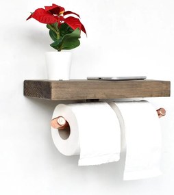 Porta carta igienica con ripiano BORU 12x30 cm abete/rame