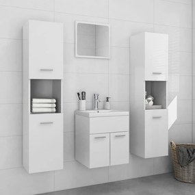 Set Mobili Da Bagno Bianco Lucido İn Legno Multistrato /