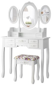 Costway Set tavolo toeletta pieghevole con specchi e sgabello, Set tavolo trucco con 7 cassetti e mensola aperta Bianco