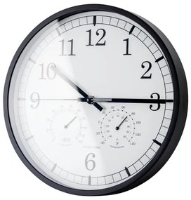 Orologio da parete con termometro e igrometro, Ø 30 cm, 1xAA, nero/bianco