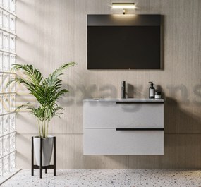 Mobile bagno Ice 80x47 Elisa due cassetti con lavabo e Specchio A Filo con Lampada