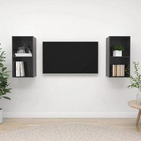 Mobile Tv A Parete 2 Pz Grigio Lucido İn Truciolato /