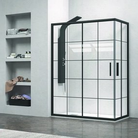 Box doccia 140x70 nero opaco con vetro a quadrati neri NICO-B1000 - KAMALU