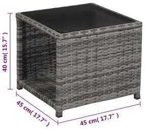 Set da Bistrot 3 pz con Cuscini in Polyrattan Grigio