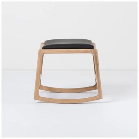 Pouf con struttura in rovere massiccio e dettagli in pelle di bufalo nero Dedo - Gazzda