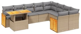 Set divano da giardino 10 pz con cuscini beige in polyrattan