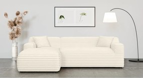 Divano angolare color crema (con penisola a sinistra e chaise lounge) rivestito in velluto a coste Martin – Ropez