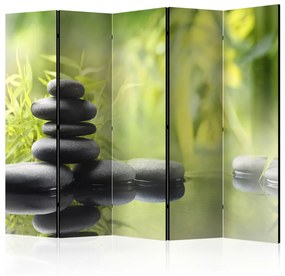 Paravento design Calma della natura II (5 pezzi) - pietre acqua, piante sfondo
