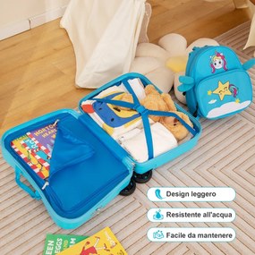 Costway Set di valigie per bambini da 2 pezzi, Valigia con zaino duro e impermeabile con ruote 47x26,5x36,5cm 5 Colori